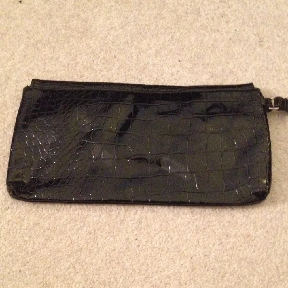 Black faux leather wristlet wrist strap